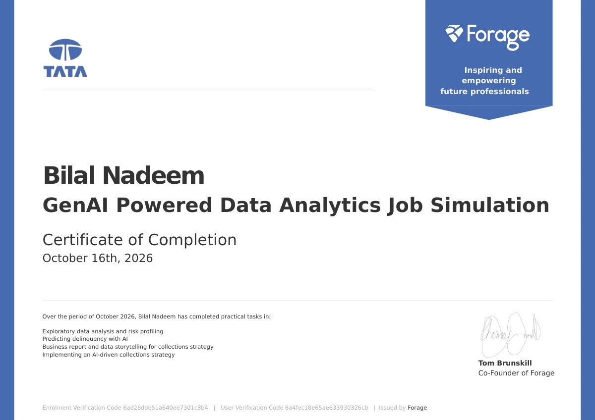 Tata GenAI Powered Data Analytics certificate of completion